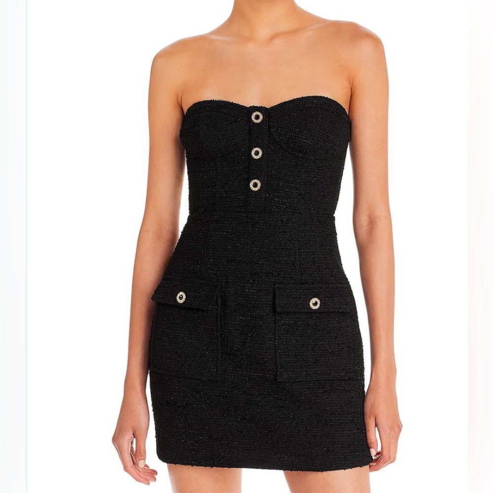 Aqua strapless tweed bustier dress